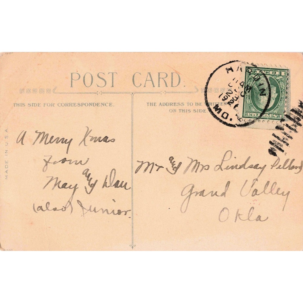 Vtg 1909 All Christmas Cheer To You Postcard Flaming Plum Pudding Tree Piano - Picture 2 of 2